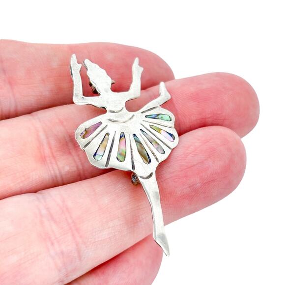 Taxco Jewelry - Vintage Mexico Taxco RLC Sterling Silver 925 Abalone Inlay Ballerina Brooch